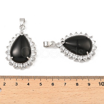 Natural Obsidian & Rhinestone Pendants G-K338-31P-10-1
