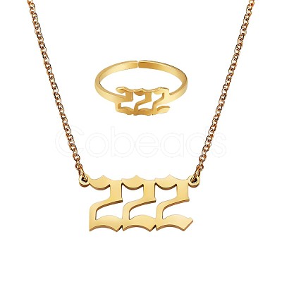 Number Pendant Necklace & Open Cuff Ring JX196A-1