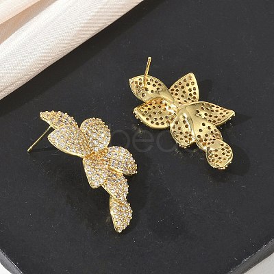 Brass & Clear Cubic Zirconia Stud Earrings KK-CBA36A2-06G-1