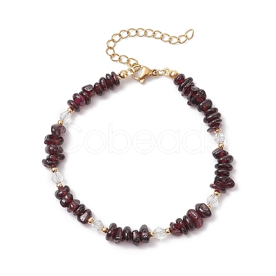 Natural Garnet Chip Beaded Bracelets for Women BJEW-JB11742-05-1