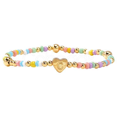 Summer Stainless Steel Heart Alphabet Colorful Glass Seed Beaded Stretch Bracelets for Women JV8929-29-1