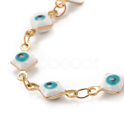 Enamel Rhombus with Evil Eye Link Chains Bracelet BJEW-P271-03G-02-1