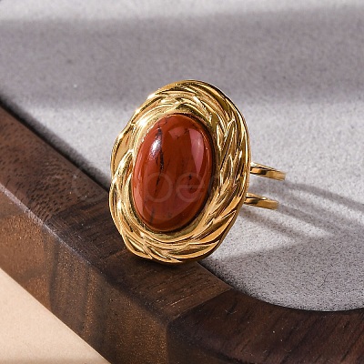 Oval Natural Red Jasper Finger Rings RJEW-M063-01G-08-1