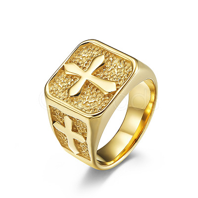 Square with Cross Pattern 304 Stainless Steel Finger Rings for Men FS-WGAC6B1-06-1