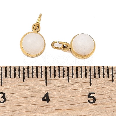 Ion Plating(IP) Natural White Jade Half Round Charms with Jump Ring STAS-A097-05G-02-1