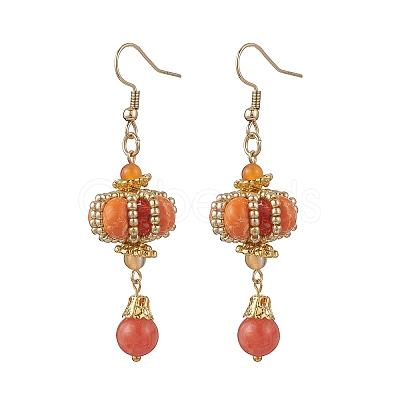 Lantern 304 Stainless Steel Synthetic Imperial Jasper Dangle Earrings EJEW-MZ00609-04-1