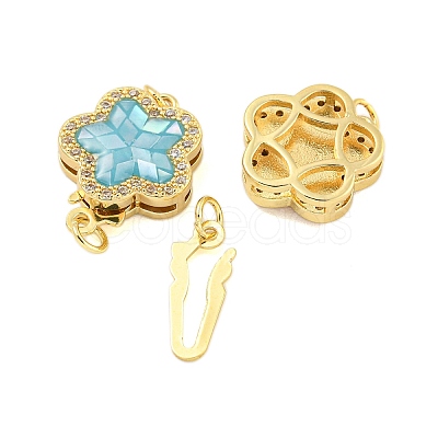 Rack Plating Brass Micro Pave Cubic Zirconia & Shell & Enamel Box Clasps KK-S373-02G-1