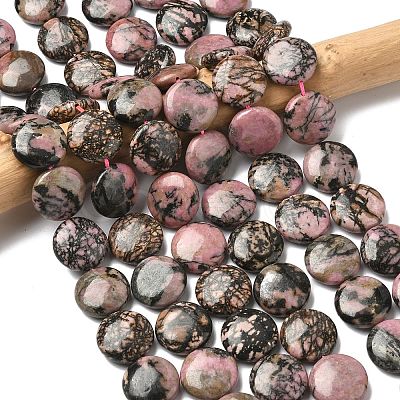 Natural Flat Round Rhodonite Beads Strands G-L246-10-1