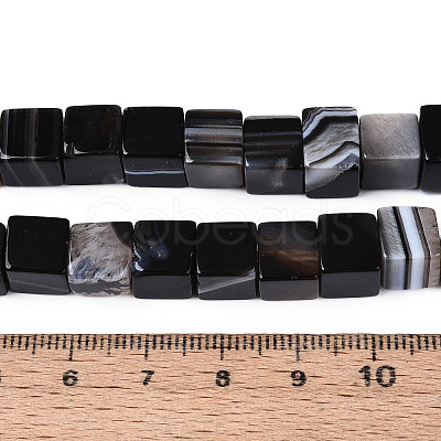 Natural Dyed & Heated Black Agate Beads Strands G-T139-8x8-35B-01-1