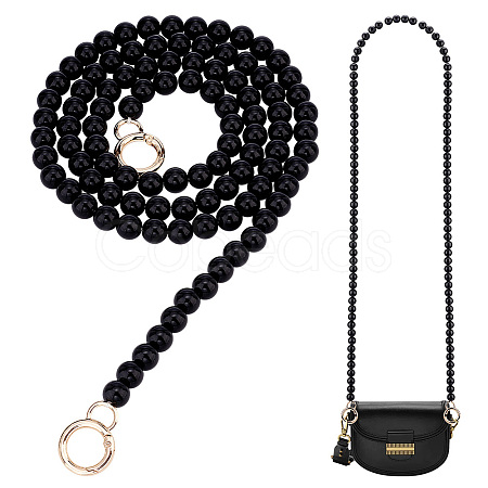 Black Plastic Imitation Pearl Round Beaded Bag Handles FIND-WH0127-22F-1