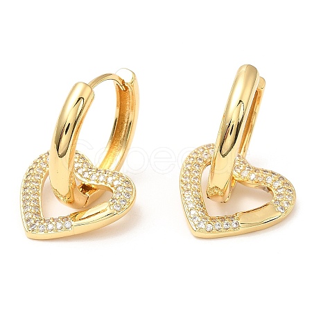 Rack Plating Brass Heart Dangle Hoop Earrings with Cubic Zirconia EJEW-A103-06G-1
