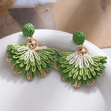 Bohemian Raffia Dangle Stud Earrings WG28A37-01-1