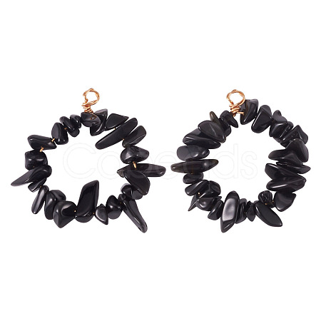 2Pcs Natural Obsidian Chip Beaded Pendants PALLOY-TAC0232-05-1
