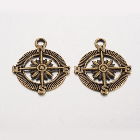 Compass Tibetan Style Alloy Pendants X-PALLOY-K110-25AB-NR-1