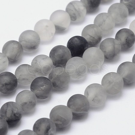 Frosted Natural Cloudy Quartz Round Beads Strands G-F255-02-10mm-1