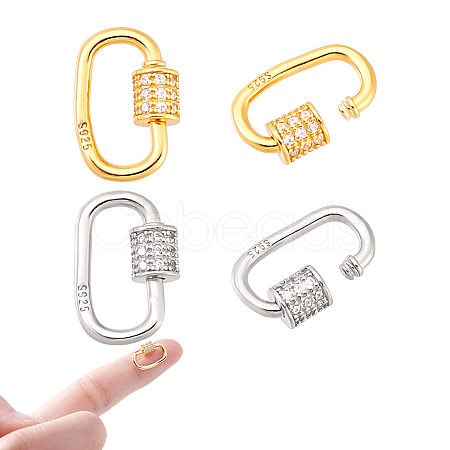 2Pcs 2 Colors 925 Sterling Silver Rhinestone Screw Carabiner Lock Charms STER-NB0001-35-1