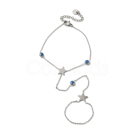 Stainless Steel Royal Blue Enamel Evil Eye & Star Ring Bracelets for Women BJEW-G719-05P-1