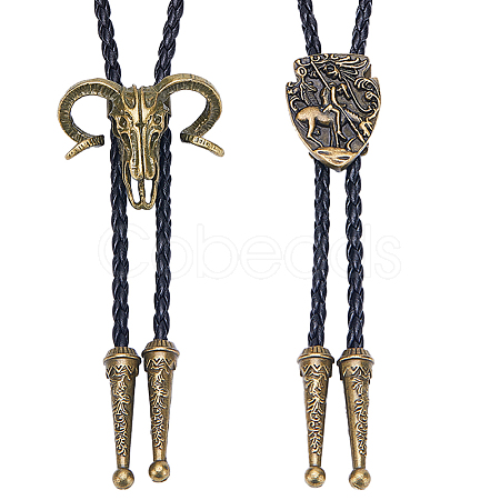2Pcs 2 Style Imitation Leather Cords Bolo Ties NJEW-GF0001-08-1