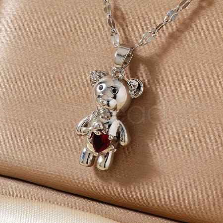 Brass Pave Cubic Zirconia Cute Bear Pendant Necklaces for Women ZL7523-4-1