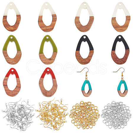 DIY 6 Pairs Teardrop Resin & Walnut Wood Earring Makings DIY-FH0001-90-1