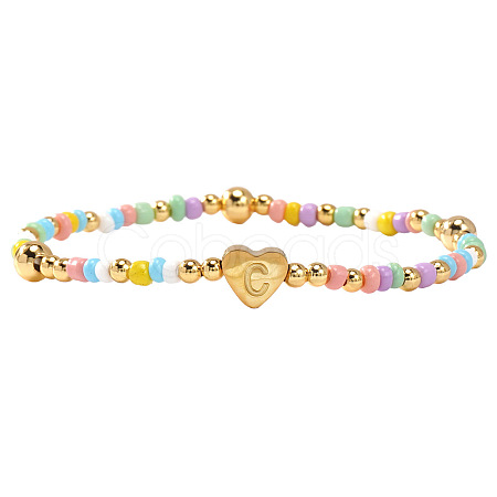 Summer Stainless Steel Heart Alphabet Colorful Glass Seed Beaded Stretch Bracelets for Women JV8929-29-1