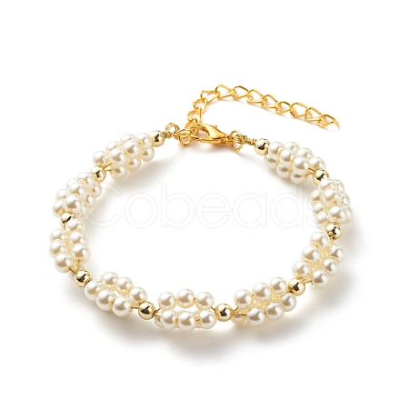 Glass Pearl Braided Beaded Bracelet BJEW-JB08593-1