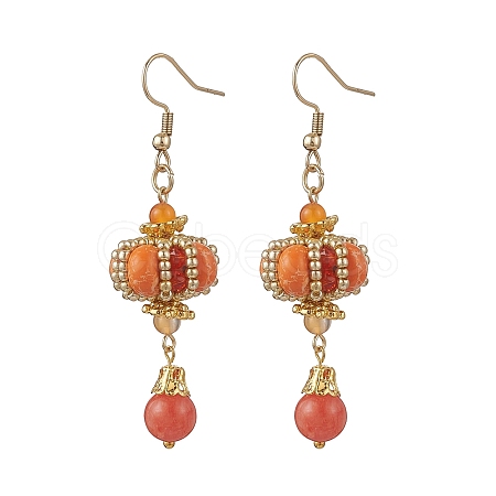 Lantern 304 Stainless Steel Synthetic Imperial Jasper Dangle Earrings EJEW-MZ00609-04-1