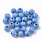 Plating Acrylic Beads, Silver Metal Enlaced, Round with Cross, Deep Sky Blue, 8mm, Hole: 2mm, about 1800pcs/500g