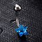 Piercing Jewelry, Brass Cubic Zirciona Navel Ring, Belly Rings, with 304 Stainless Steel Bar, Lead Free & Cadmium Free, Star, Blue, 20mm, Star: 8mm, Bar: 15 Gauge(1.5mm), Bar Length: 3/8"(10mm)