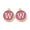 Golden Plated Alloy Enamel Charms, Cadmium Free & Lead Free, Enamelled Sequins, Flamingo, Flat Round with Letter, Letter.W, 14x12x2mm, Hole: 1.4mm