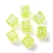 UV Plating Rainbow Iridescent Acrylic Beads, Square, Green Yellow, 12x12x12mm, Hole: 7mm