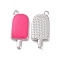 Brass Enamel Pendants, Ice-Lolly, Real Platinum Plated, Hot Pink, 20x9x2mm, Hole: 1.5mm