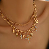 Alloy Crystal Rhinestone and Enamel Cross Heart Multi-Charm Double Layer Necklaces for Women WGEBEB6-01-1