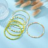 6Pcs Glass Seed & Brass Beaded Stretch Bracelets Set BJEW-JB09538-04-4
