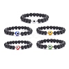 Natural Lava Rock Round Beaded Stretch Bracelet with Evil Eye Lampwork BJEW-JB07838-1