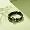 2Pcs 2 Style Synthetic Hematite & Black Stone & Natural Obsidian Stretch Bracelets Set with Cubic Zirconia Skull BJEW-JB08120-02-2