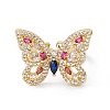 Colorful Cubic Zircon Butterfly Open Cuff Ring RJEW-B043-05-1