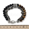 Natural Round Tiger Eye & Frosted Black Bead Bracelets BJEW-M081-01B-3
