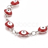 Enamel Oval with Evil Eye Link Chains Bracelet BJEW-P271-04P-01-2