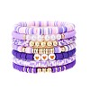 7Pcs Heart Pattern Polymer Clay & Plastic Pearl & CCB Plastic Beaded Stretch Bracelet Set for Women FS-WG634BB-01-5