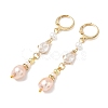 Teardrop Brass & Natural Cultured Freshwater Pearl Hoop Earrings EJEW-JE07012-3
