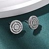 Brass Micro Pave Clear Cubic Zirconia Flat Round Stud Earrings EJEW-H165-05P-2