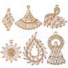 6Pcs 6 Style Brass Micro Pave Clear Cubic Zirconia Pendants KK-SZ0005-43-1