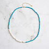 Faceted Round Natural Turquoise & Shell Pearl Beaded Necklaces NJEW-L125-005G-01-2