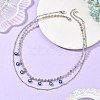 Alloy Enamel Blye Evil Eye Pendant Faceted Round Natural Labradorite Beaded 304 Stainless Steel Satellite Chain Double Layer Necklaces NJEW-JN06542-1