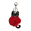 Cute Cat PU Leather & Imitate Rex Rabbit Fur Ball Keychain KEYC-C005-01E-1