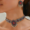 Oval Alloy Rhinestone Choker Necklace & Stud Earrings Sets for Women FS-WG6C9E9-03-1