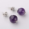 Gemstone Round Bead Ball Stud Earrings EJEW-JE01165-03-1