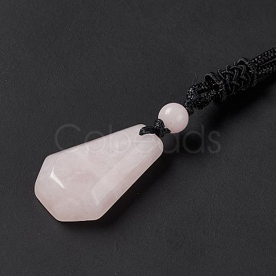 Natural Rose Quartz Hexagon Pendant Necklace with Nylon Cord NJEW-G094-A02-1