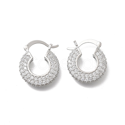 Brass Micro Pave Clear Cubic Zirconia Flat Round Hoop Earrings EJEW-K318-04B-P-1